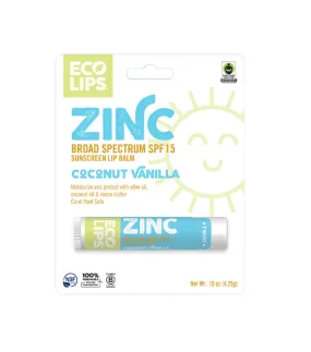 Zinc Broad Spectrum SPF 15 Coconut Vanilla Sunscreen Lip Balm, 0.15 oz.